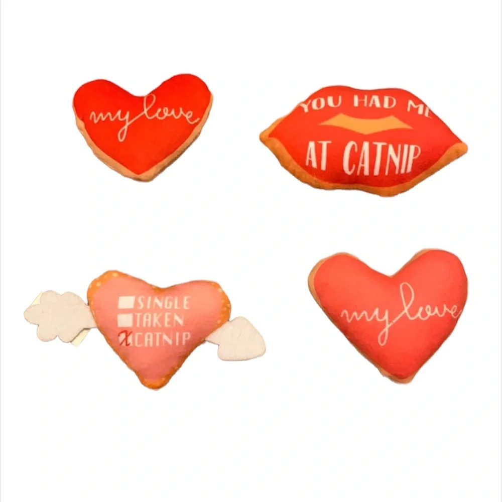 Frisco Graphic Valentine Hearts 4 Piece Variety Plush Cat Toys With Cat Nip.